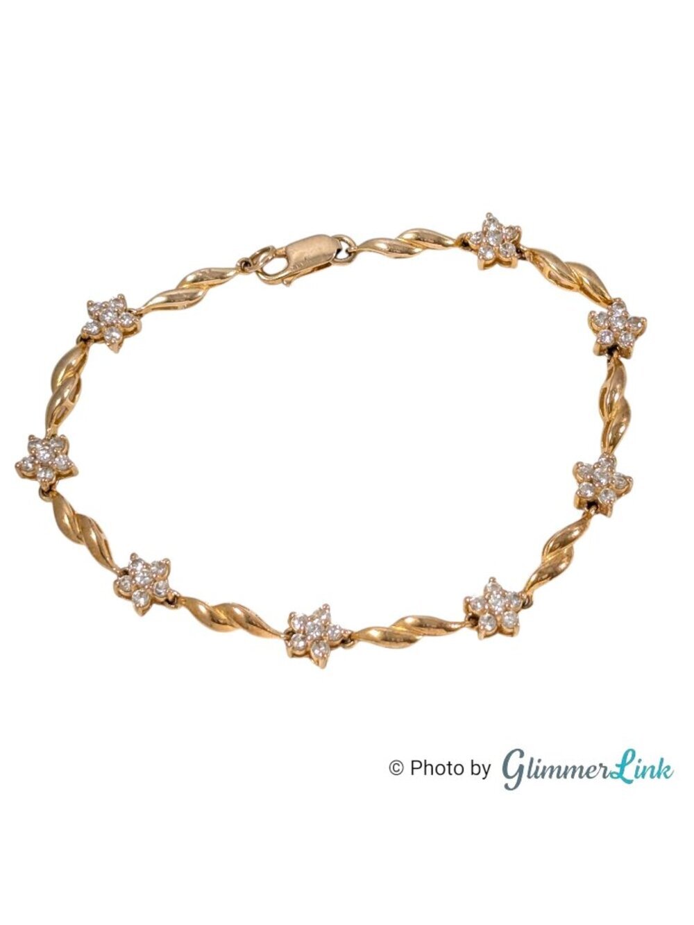 Ross Simons Gold Plated 925 Sterling CZ Floral Link Bracelet